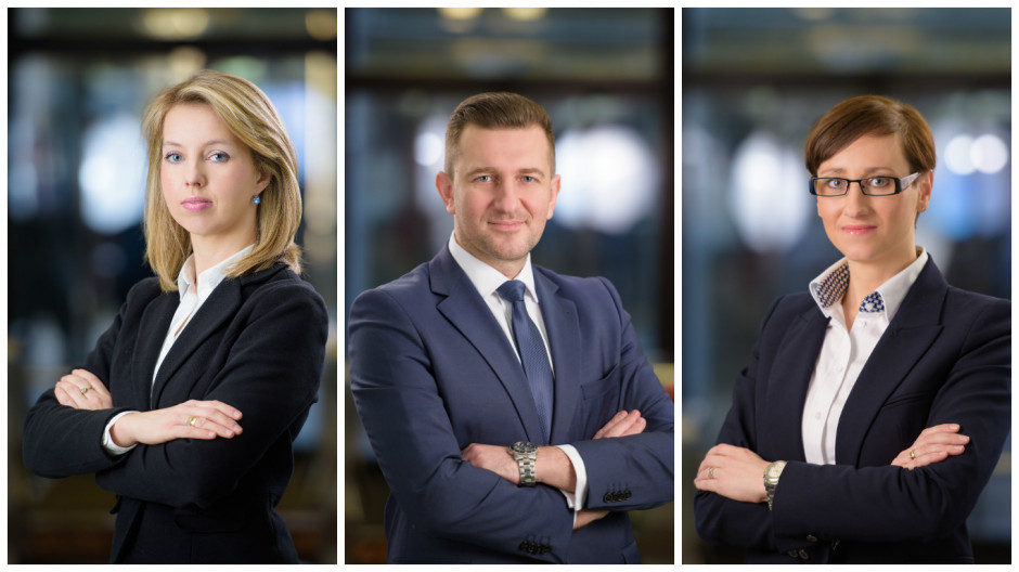 Od lewej: Magdalena Topolska-Ziemak, Marcin Purgal, Katarzyna Laszkowska. (Fot. Mat. pras.) Zmiany w dziale rynków kapitałowych Knight Frank