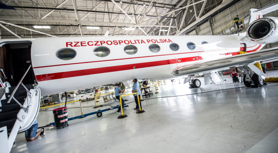 Samolot G550  im. Józefa Poniatowskiego jeszcze w hangarze za granicą RP, źródło: twitter.com/KownackiBartosz 