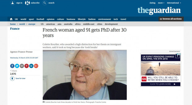 Colette Bourlier pisała doktorat przez 30 lat. (Fot.: print screen) 91-letnia Francuzka otrzymała doktorat po 30 latach
