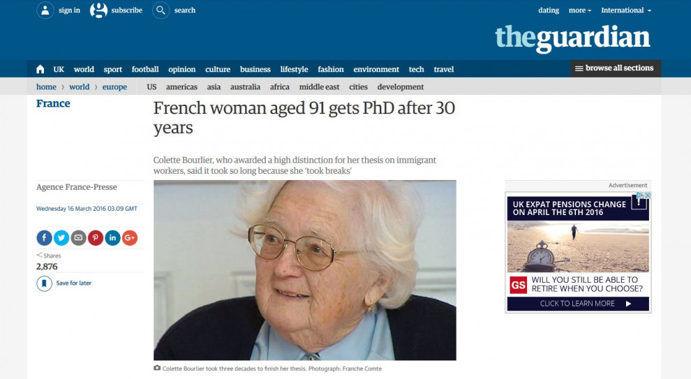 Colette Bourlier pisała doktorat przez 30 lat. (Fot.: print screen) 91-letnia Francuzka otrzymała doktorat po 30 latach