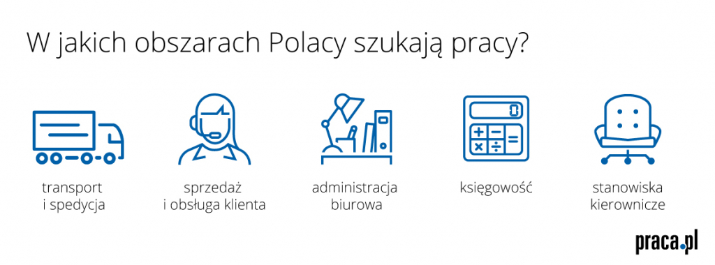 W jakich obszarach Polacy szukają pracy? (źródło: Praca.pl)