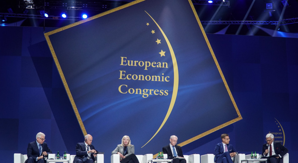 Uczestnicy debaty "Nasza nowa Europa" otwierającej Europejski Kongres Gospodarczy 2018. (fot. PTWP / Michał Oleksy) W Europie następuje rozwarstwienie społeczne. Co na to Unia?
