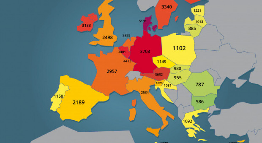 Średnie miesięczne zarobki brutto w Unii Europejskiej w 2018 roku (w euro) (fot. PTWP) Polskie płace (powoli) gonią Europę, a czołówka wciąż za horyzontem
