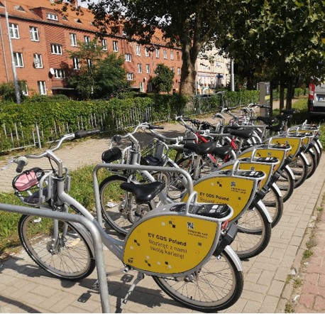 Jesienią tego roku 600 rowerów miejskich oznakowanych żółtymi tablicami EY krążyło po ulicach Wrocławia (Fot. mat. pras.)