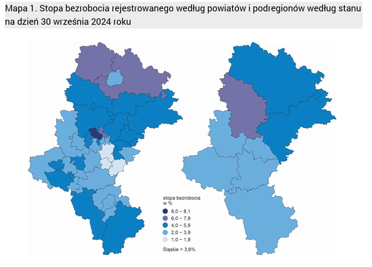 Unemployment rate by poviat and subregion in the Silesian Voivodeship (Source: Occupational Barometer based on Central Statistical Office data)